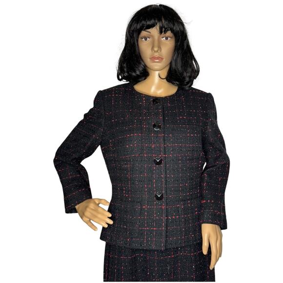 Tahari ASL evening classics boucle tweed sparkly dress suit black & red size 8 - Picture 4 of 16